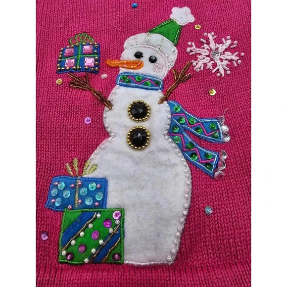 Tiara International Christmas Collection Women's XL Pink Snowman Zip Up Sweater - Picture 7 of 12